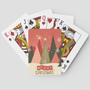 Retro/Vintage Merry Christmas tree Playing Cards