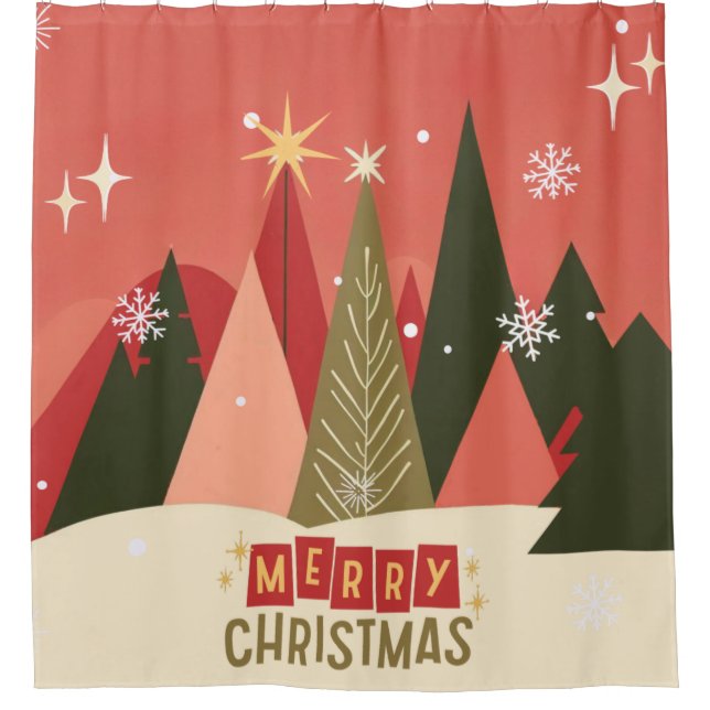 Retro/Vintage Merry Christmas tree Shower Curtain (Front)