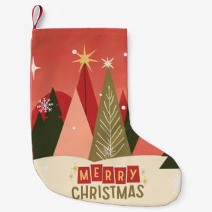 Retro/Vintage Merry Christmas tree Small Christmas Stocking