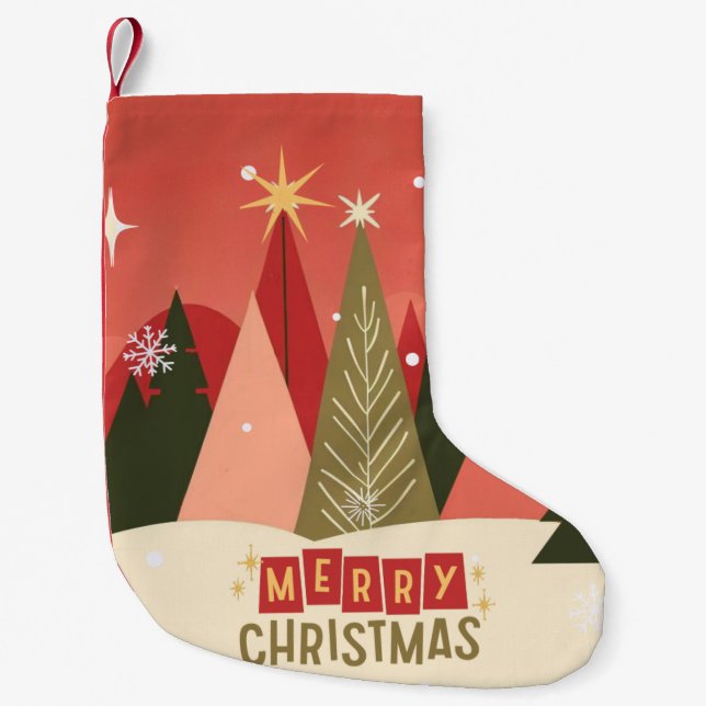 Retro/Vintage Merry Christmas tree Small Christmas Stocking (Front)