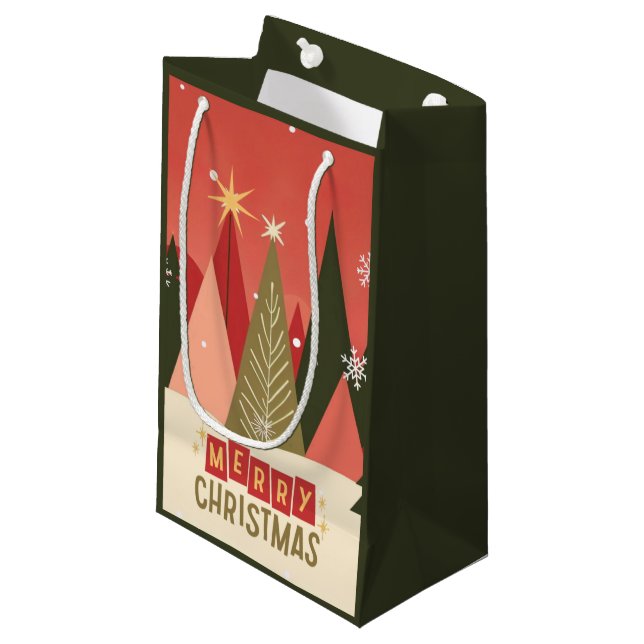 Retro/Vintage Merry Christmas tree Small Gift Bag (Front Angled)
