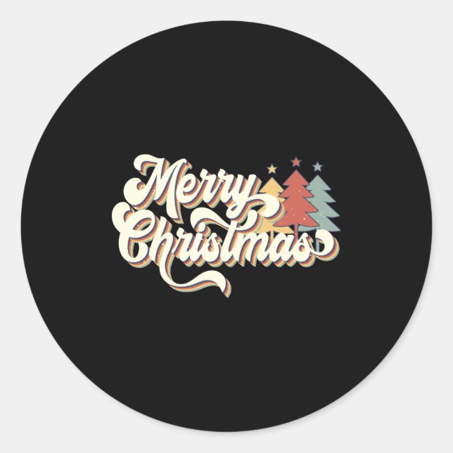 Retro Vintage Merry Christmas Tygraphy  Classic Round Sticker (Front)