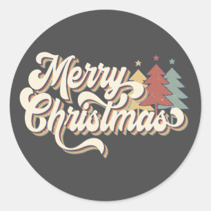 Retro Vintage Merry Christmas Typography Classic Round Sticker