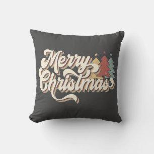 Retro Vintage Merry Christmas Typography Cushion