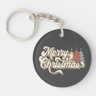 Retro Vintage Merry Christmas Typography Key Ring