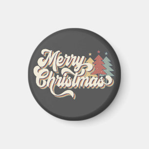 Retro Vintage Merry Christmas Typography Magnet