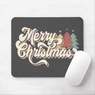 Retro Vintage Merry Christmas Typography Mouse Mat