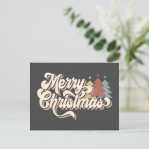 Retro Vintage Merry Christmas Typography Postcard
