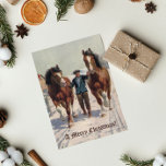Retro Vintage Merry Christmas Village Horses Snow Holiday Postcard<br><div class="desc">This Vintage Themed Retro Christmas Winter Brown Title, Beige Background, painting two horses and a man on snow road in the village Holiday Postcard with Chrismas greeting "A Merry Christmas!" and Backside place for your holiday greetings wishes. You can also find other designs in this style in my Zazzle store....</div>