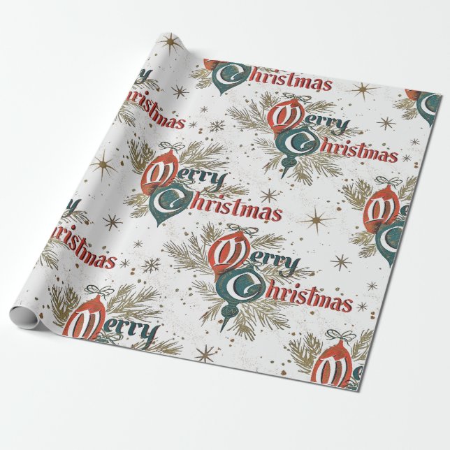 Retro Vintage Merry Christmas Wrapping Paper (Unrolled)