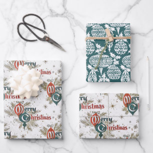 Retro Vintage Merry Christmas Wrapping Paper Sheet