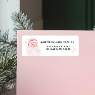 Retro Vintage Merry & Pink Watercolor Santa Claus 