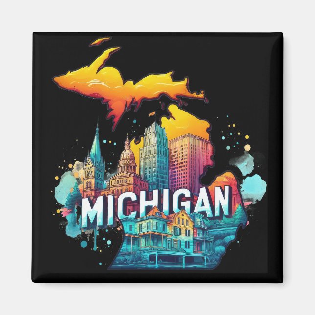 Retro Vintage Michigan State Map Magnet (Front)