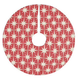 Retro Vintage Mid-Century Atomic Stars Red Cream Brushed Polyester Tree Skirt
