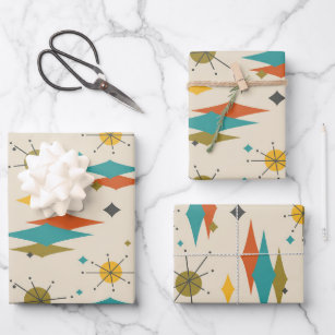 Retro Vintage Mid Century Mod Atomic Space Age  Wrapping Paper Sheet