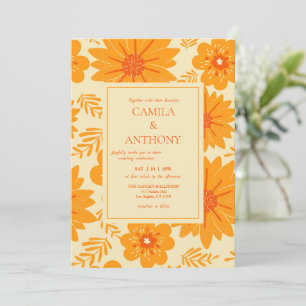 Retro Vintage Mid Century Orange Flower Pattern Invitation