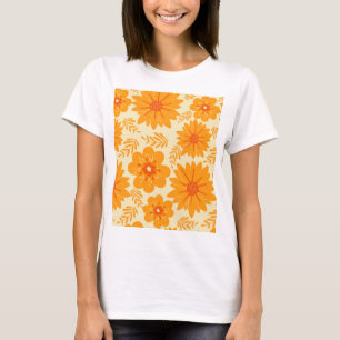 Retro Vintage Mid Century Orange Flower Pattern T-Shirt