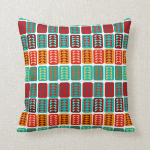 retro vintage mid century pattern red mint bricks cushion
