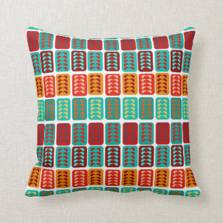 retro vintage mid century pattern red mint bricks cushion