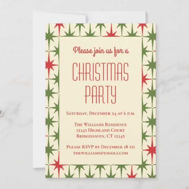 Retro Vintage Midcentury Modern Christmas Stars Invitation (Front)