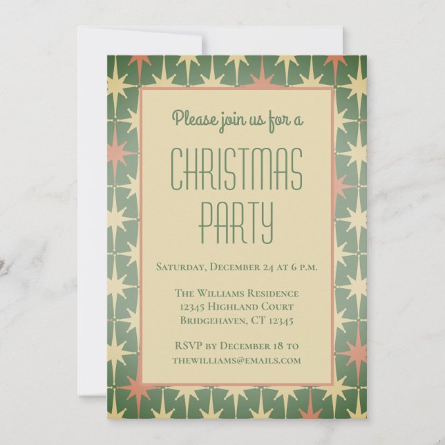 Retro Vintage Midcentury Modern Christmas Stars Invitation (Front)
