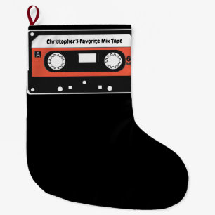 Retro Vintage Mix Tape Large Christmas Stocking