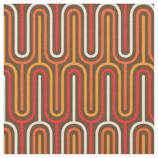Retro Vintage Mod Orange Pattern Fabric (Close Up)