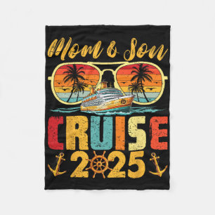 Retro Vintage Mom And Son Cruise 2025 Mama Mothers Fleece Blanket