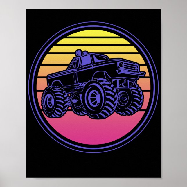 Retro Vintage Monster Truck Vaporwave Poster (Front)