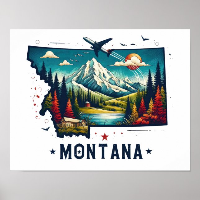 Retro Vintage Montana State Map Poster (Front)