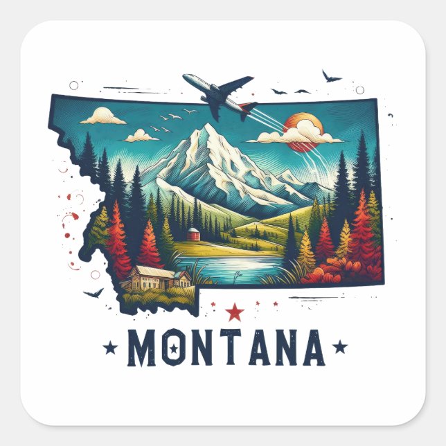 Retro Vintage Montana State Map Square Sticker (Front)
