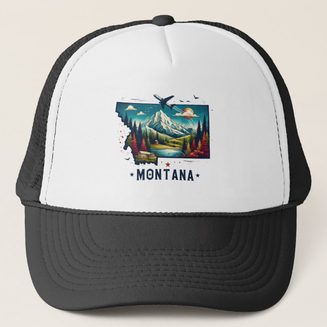 Retro Vintage Montana State Map Trucker Hat (Front)