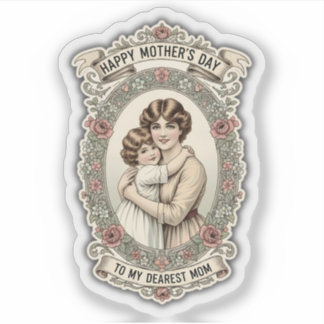 Retro Vintage Mothers Day Mother & Child Sticker