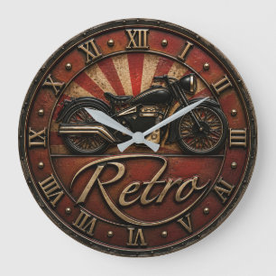 Retro Vintage Motorcycle Classic Biker Garage Large Clock