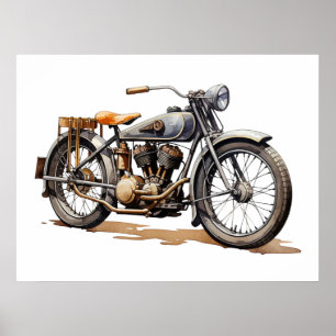 Retro Vintage Motorcycle Watercolor Poster