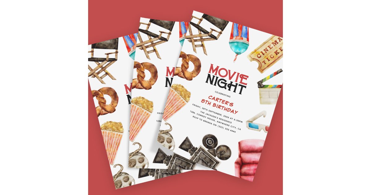 Retro Vintage Movie Night Kids Birthday Invitation | Zazzle