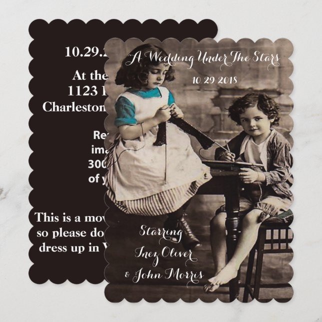 Retro Vintage Movie Themed Wedding Invitations (Front/Back)