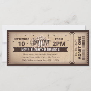 Retro Vintage Movie ticket birthday invitation