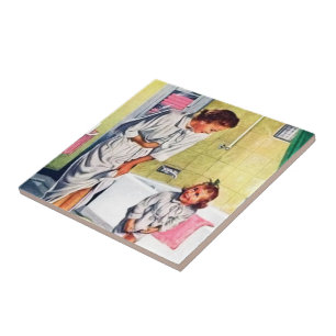 retro vintage Mum Daughter Bathroom Tile