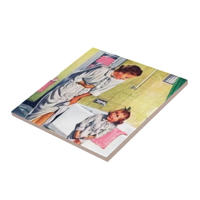 retro vintage Mum Daughter Bathroom Tile (Side)