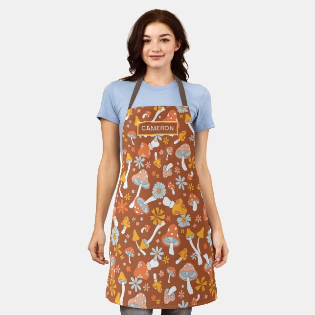 Retro Vintage Mushroom Flower Pattern Apron (Worn)