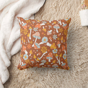 Retro Vintage Mushroom Flower Pattern Cushion