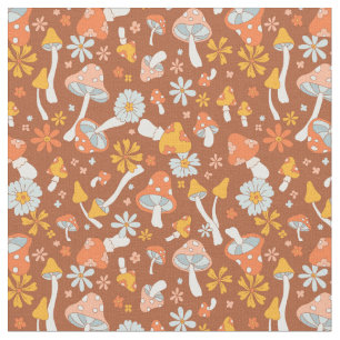 Retro Vintage Mushroom Flower Pattern Fabric