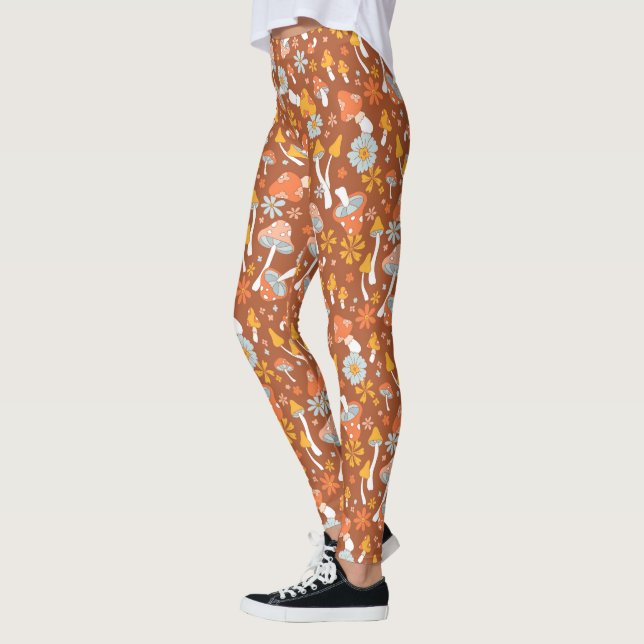 Retro Vintage Mushroom Flower Pattern Leggings (Left)