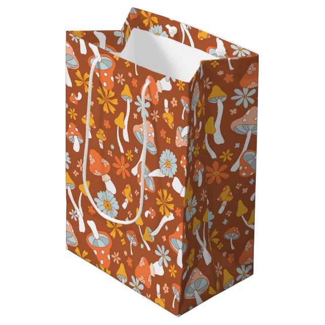 Retro Vintage Mushroom Flower Pattern Medium Gift Bag (Front Angled)