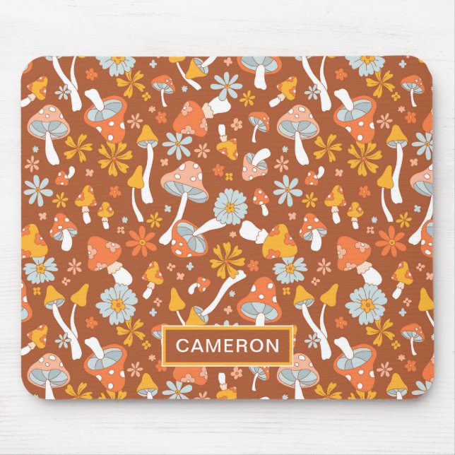 Retro Vintage Mushroom Flower Pattern Mouse Mat (Front)