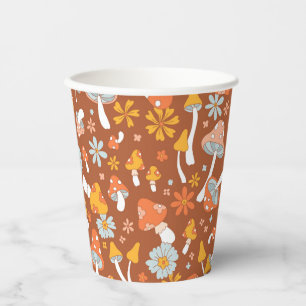 Retro Vintage Mushroom Flower Pattern Paper Cups