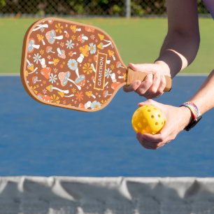 Retro Vintage Mushroom Flower Pattern Pickleball Paddle