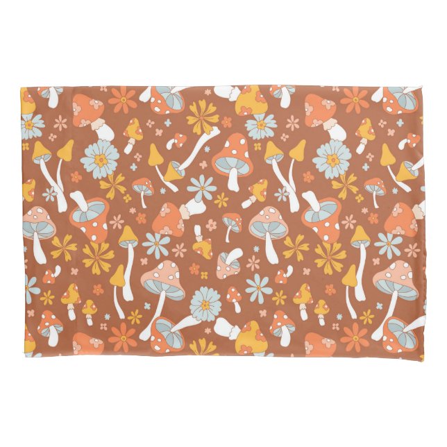 Retro Vintage Mushroom Flower Pattern Pillowcase (Front)