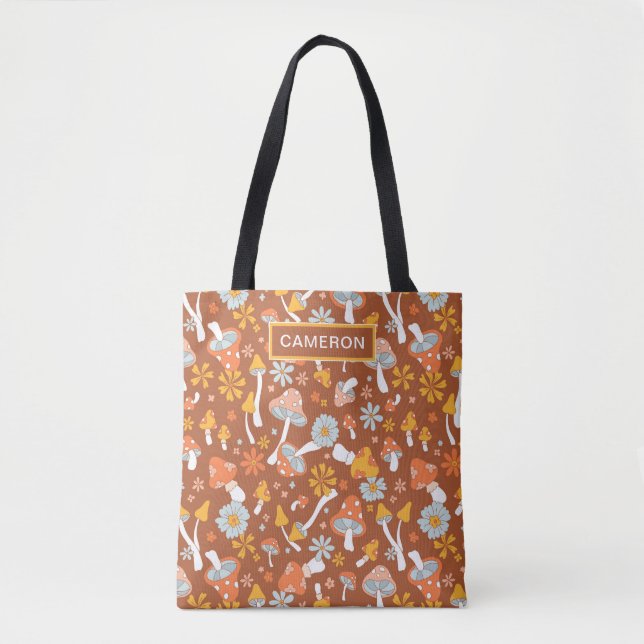 Retro Vintage Mushroom Flower Pattern Tote Bag (Front)